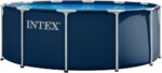 INTEX Metal Frame Pool rund Aufstellpool inkl. Sicherheitsleiter (366 x 122 cm) Rundpool mit Metalrahmen, Volumen ca. 10.680l Navy Blue (28930GH)