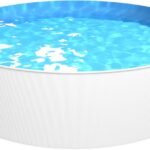 Steinbach Stahlwandpool New Splasher Secure – 011002 – Ø 350 x 90 m – Runder Pool in Weiß und blauer Innenfolie für bis zu 7.800 l Wasserinhalt – Mit Einhänge-Kartuschenfilteranlage und Leiter