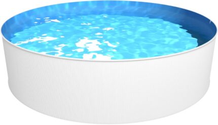 Steinbach Stahlwandpool New Splasher Secure – 011002 – Ø 350 x 90 m – Runder Pool in Weiß und blauer Innenfolie für bis zu 7.800 l Wasserinhalt – Mit Einhänge-Kartuschenfilteranlage und Leiter