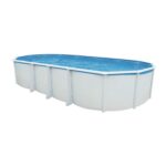 Steinbach Stahlwandpool New Splasher Secure – 011002 – Ø 350 x 90 m – Runder Pool in Weiß und blauer Innenfolie für bis zu 7.800 l Wasserinhalt – Mit Einhänge-Kartuschenfilteranlage und Leiter