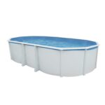 Steinbach Stahlwandpool New Splasher Secure – 011002 – Ø 350 x 90 m – Runder Pool in Weiß und blauer Innenfolie für bis zu 7.800 l Wasserinhalt – Mit Einhänge-Kartuschenfilteranlage und Leiter
