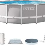 Intex 26726NP – Aufstellpool Prism Frame Rund, Filterpumpe 3785 L/h, Leiter, Bodenplane und Abdeckplane, 16805 L, Stahl und PVC, Grau, 457x122 cm