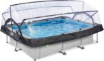 EXIT Toys Soft Grey Pool mit Multifunktionale Abdeckung - 300x200x65cm - Rechteckiger, Kompakter Rahmenpool mit Kartuschenfilterpumpe - Leicht Zugänglich - Für Sauberes und Warmes Poolwasser - Grau