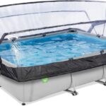 EXIT Toys Soft Grey Pool mit Multifunktionale Abdeckung - 300x200x65cm - Rechteckiger, Kompakter Rahmenpool mit Kartuschenfilterpumpe - Leicht Zugänglich - Für Sauberes und Warmes Poolwasser - Grau