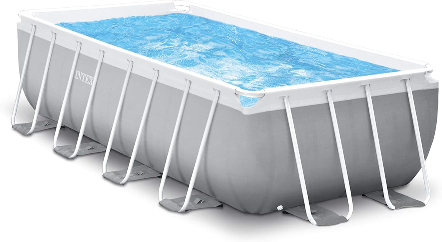 71IHo2SB4PL._AC_SL1500 INTEX "PrismFrame" Pool rechteckig Aufstellpool Komplettset (400 x 200 x 122 cm) inkl. 12V Filterpumpe & Sicherheitsleiter Familienpool Swimmingpool Volumen ca 8.418l, blau (26790GN)