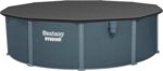 Bestway Hydrium Stahlwandpool Komplett-Set rund 488 x 132 cm Holz-Optik Grau Gartenpool Aufstellpool Sandfilter