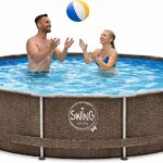 HAF - Swing Frame Pool rund Grau Rattan-Optik (Ø 366 cm, 91 cm tief) - Gartenpool mit 8.300 Liter - Robust, UV-geschützt & korrosionsbeständig - Stabiler Metallrahmen - Schnellaufbau ohne Werkzeug