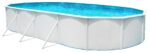 Steinbach Stahlwandpool New Splasher Secure – 011002 – Ø 350 x 90 m – Runder Pool in Weiß und blauer Innenfolie für bis zu 7.800 l Wasserinhalt – Mit Einhänge-Kartuschenfilteranlage und Leiter