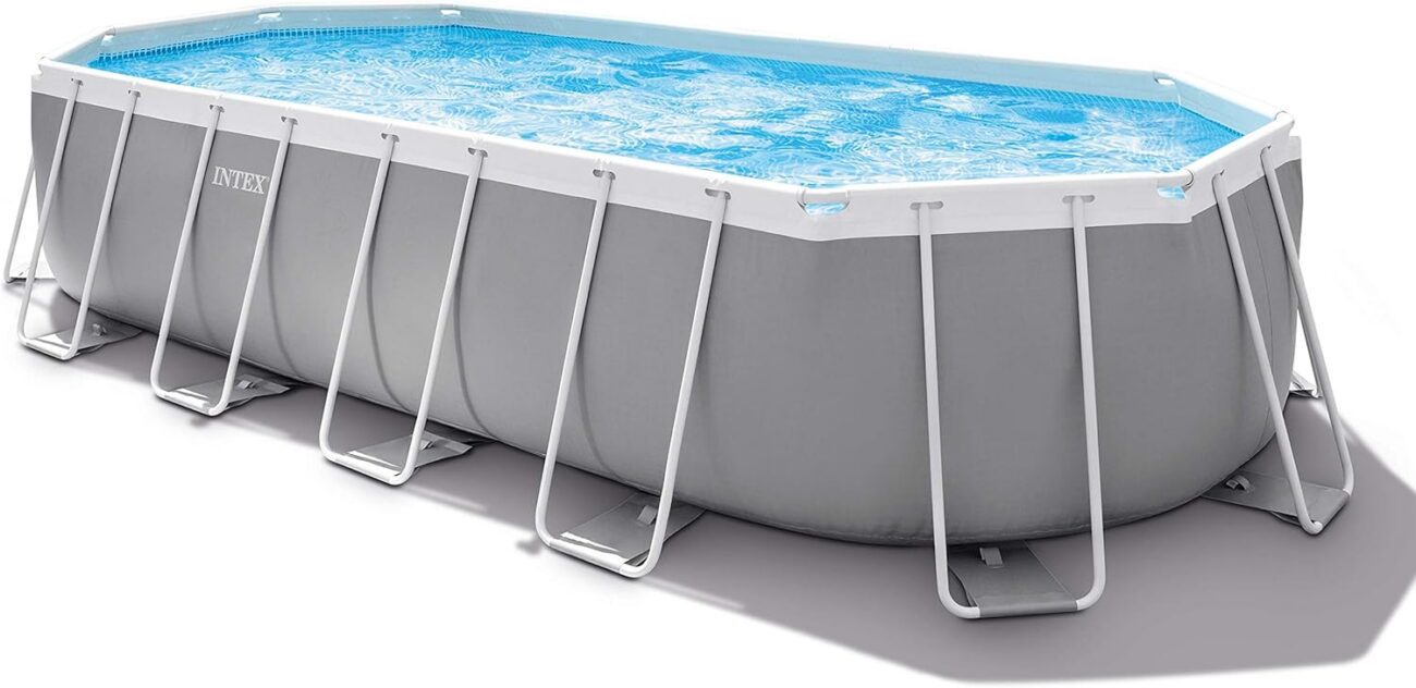 INTEX "Prism Frame" Pool oval Aufstellpool Komplettset (6,1 x 3,05 x 122cm) inkl. 12V Filterpumpe, Leiter, Abdeckplane & Bodenplane, Familienpool Swimmingpool Volumen ca 18.202 l, blau (26798GN)