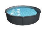 Steinbach Stahlwandpool New Splasher Secure – 011002 – Ø 350 x 90 m – Runder Pool in Weiß und blauer Innenfolie für bis zu 7.800 l Wasserinhalt – Mit Einhänge-Kartuschenfilteranlage und Leiter