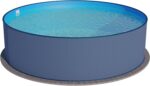 Stahlwandpool rund 300x120cm, Stahl 0,4mm anthrazit, Folie 0,4mm blau, Einhängebiese