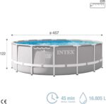 Intex 26726NP – Aufstellpool Prism Frame Rund, Filterpumpe 3785 L/h, Leiter, Bodenplane und Abdeckplane, 16805 L, Stahl und PVC, Grau, 457x122 cm