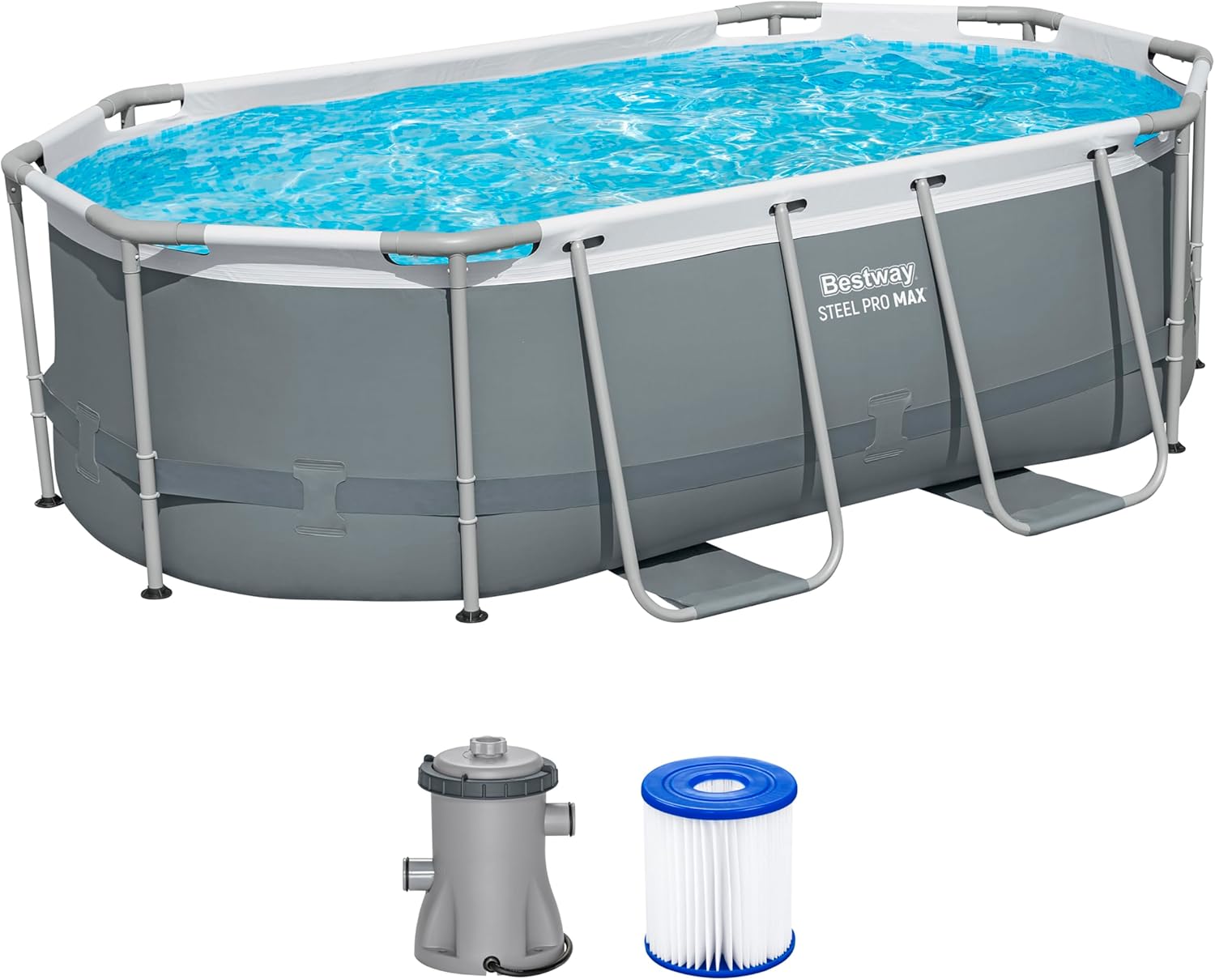 71WM36J6oML._AC_SL1500 Bestway Power Steel Frame Pool Set mit Filterpumpe 305 x 200 x 84 cm, grau, oval