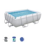 BESTWAY Power Steel Rectangular Pool Set 412x201x122 cm, Stahlrahmenpool-Set mit Filterpumpe und Zubehör