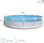 Intex 26722NP – Aufstellpool Prism Frame Clearview Rund, Filterpumpe 3785 L/h, Leiter, Bodenplane und Abdeckplane, 12706 L, Stahl und PVC, Grau, 427x107 cm