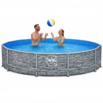 HAF - Swing Frame Pool rund Grau Rattan-Optik (Ø 366 cm, 91 cm tief) - Gartenpool mit 8.300 Liter - Robust, UV-geschützt & korrosionsbeständig - Stabiler Metallrahmen - Schnellaufbau ohne Werkzeug