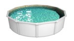 Steinbach Stahlwandpool New Splasher Secure – 011002 – Ø 350 x 90 m – Runder Pool in Weiß und blauer Innenfolie für bis zu 7.800 l Wasserinhalt – Mit Einhänge-Kartuschenfilteranlage und Leiter