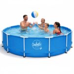 HAF - Swing Frame Pool rund Grau Rattan-Optik (Ø 366 cm, 91 cm tief) - Gartenpool mit 8.300 Liter - Robust, UV-geschützt & korrosionsbeständig - Stabiler Metallrahmen - Schnellaufbau ohne Werkzeug