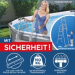 Bestway Power Steel Swim Vista Series Frame Pool Komplett-Set mit Filterpumpe 427 x 250 x 100 cm, Steinwand-Optik (Cremegrau), oval