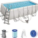 BESTWAY Power Steel Rectangular Pool Set 412x201x122 cm, Stahlrahmenpool-Set mit Filterpumpe und Zubehör