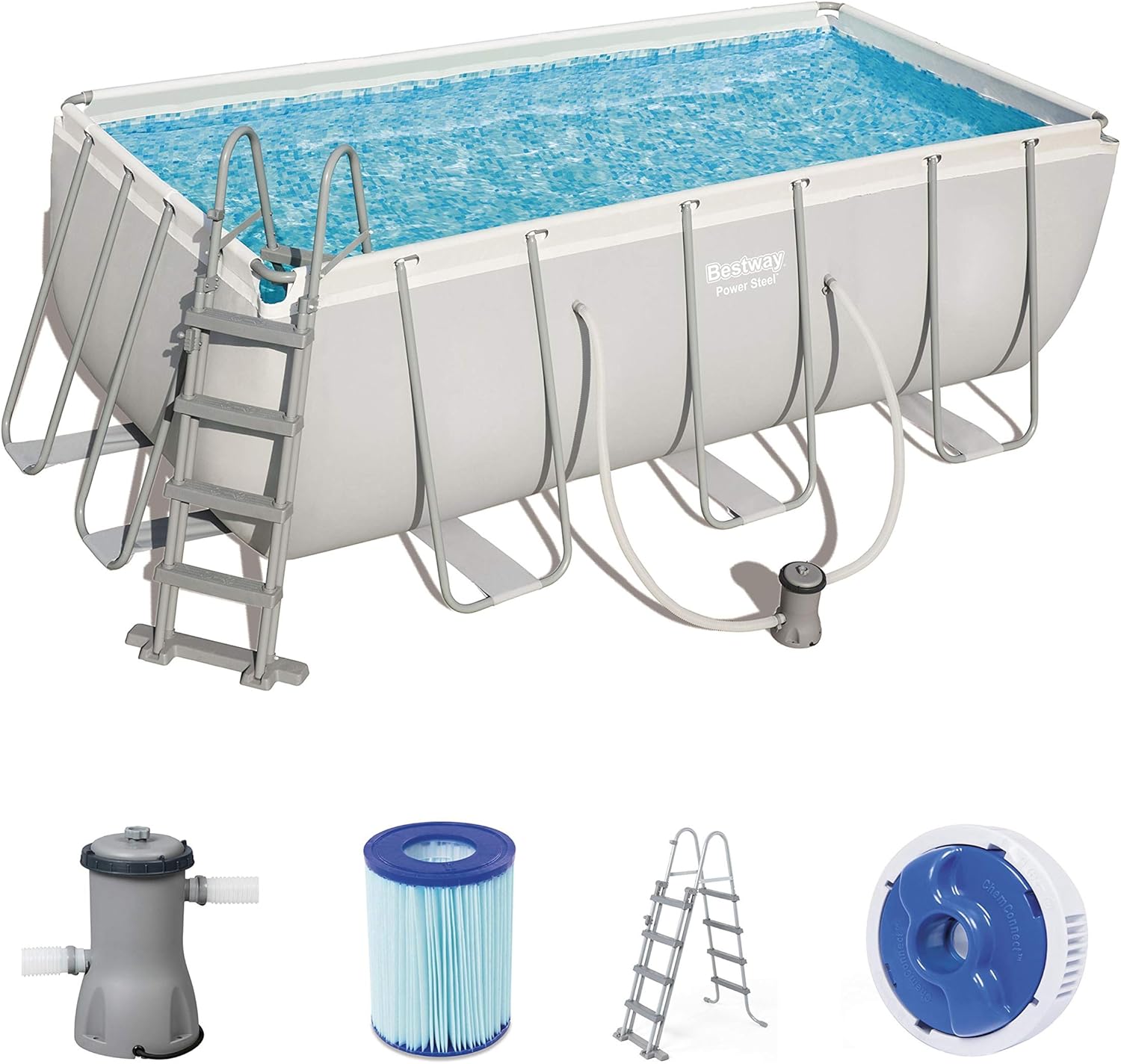 81G3kcg27-L._AC_SL1500 BESTWAY Power Steel Rectangular Pool Set 412x201x122 cm, Stahlrahmenpool-Set mit Filterpumpe und Zubehör