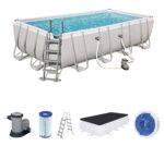 BESTWAY Power Steel Rectangular Pool Set 412x201x122 cm, Stahlrahmenpool-Set mit Filterpumpe und Zubehör
