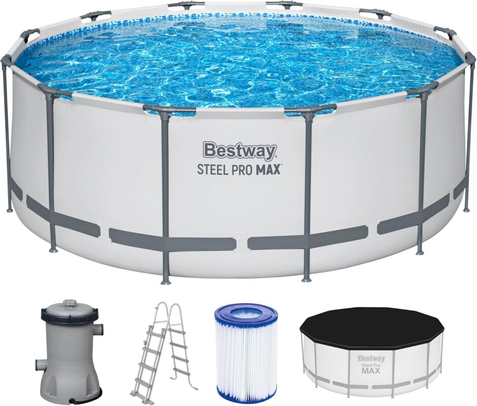 Bestway Steel Pro MAX™ Aufstellpool Komplett-Set mit Filterpumpe Ø 366 x 122 cm, lichtgrau, rund