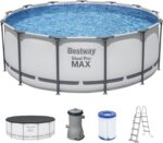 Bestway® Steel Pro MAX™ Aufstellpool Komplett-Set mit Filterpumpe Ø 396 x 122 cm, lichtgrau, rund