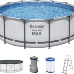 Bestway® Steel Pro MAX™ Aufstellpool Komplett-Set mit Filterpumpe Ø 396 x 122 cm, lichtgrau, rund