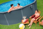 Bestway Hydrium Stahlwandpool Komplett-Set rund 488 x 132 cm Holz-Optik Grau Gartenpool Aufstellpool Sandfilter