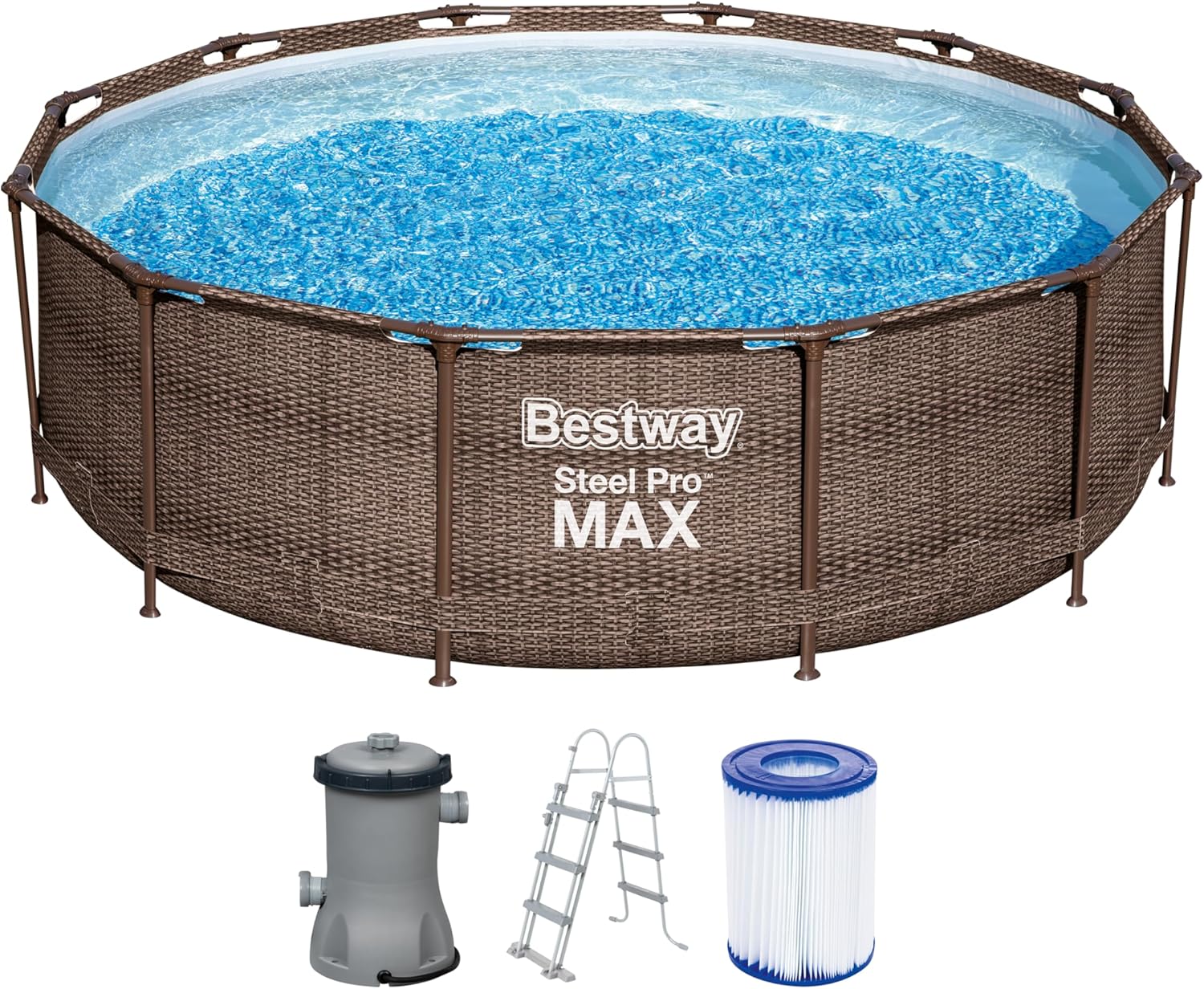 91852xGEkCL._AC_SL1500 Bestway 56709-GS18 Steel Pro Max Stahlrahmenpool-Set mit Filterpumpe und Zubehör, 9150 L, blau, 366 x 366 x 100 cm