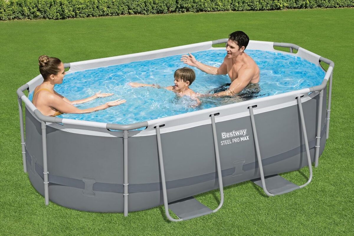 Bestway Power Steel Frame Pool Set mit Filterpumpe 305 x 200 x 84 cm, grau, oval