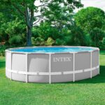 Intex 26726NP – Aufstellpool Prism Frame Rund, Filterpumpe 3785 L/h, Leiter, Bodenplane und Abdeckplane, 16805 L, Stahl und PVC, Grau, 457x122 cm